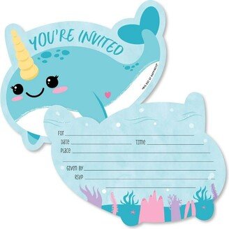 Big Dot of Happiness Narwhal Girl - Shaped Fill-in Invites - Under The Sea Baby Shower or Birthday Party Invitation Cards with Envelopes - Set of 12