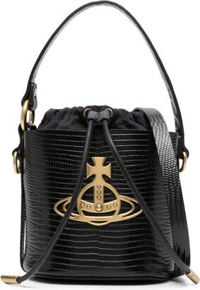 Orb-plaque bucket bag