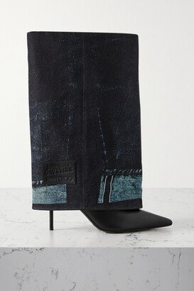 Jean Paul Gaultier 90 Printed Denim And Leather Over-the-knee Boots - Blue