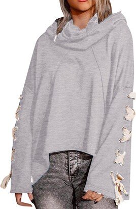 Generic Women's Zip up Sweatshirt Women's Designed Strap Oversized Hooded Pile Collar Fleece Sweatshirt Soft Crop (Grey