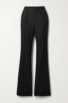 Pleated Grain De Poudre Wool Flared Pants - Black