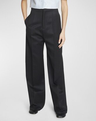 Pleated Wide-Leg Wool Trousers