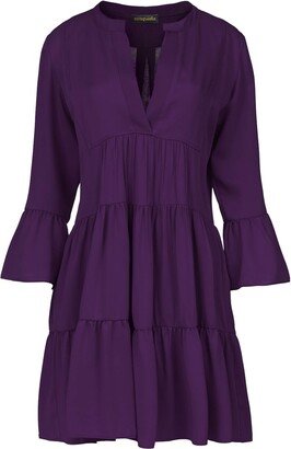 Conquista Aubergine Viscose Gathered Seams Dress