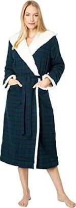 Scotch Plaid Flannel Sherpa Lined Long Robe (Black Watch) Women's Robe