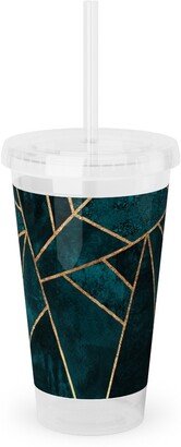 Travel Mugs: Stone - Deep Teal Acrylic Tumbler With Straw, 16Oz, Green