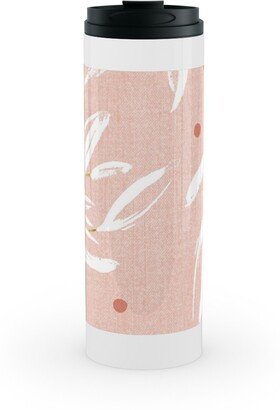 Travel Mugs: Zen - Gilded Leaves - Blush Pink Large Stainless Mug, White, 16Oz, Pink