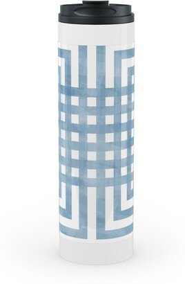 Travel Mugs: Square Grid - Blue Stainless Mug, White, 20Oz, Blue