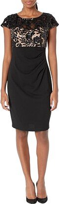 Petite Short Empire Waist Sheath Dress with Sequin Bodice (Black/Nude) Women's Dress