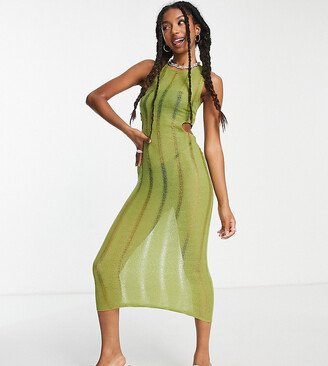 knit cut out tank top midi dress in green