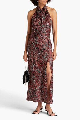 Aline printed satin halterneck midi dress