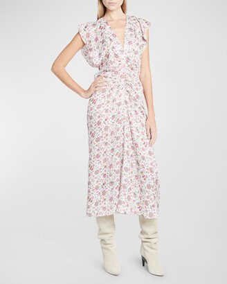 Lyndsay Ruched Floral Print Midi Dress