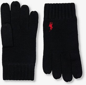 Mens Polo Black Brand-print Wool Gloves