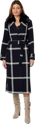 Plaid Wool Coat V22767B (Navy) Women's Coat