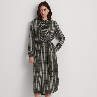 Ralph Lauren Plaid Ruffle-Trim Georgette Shirtdress