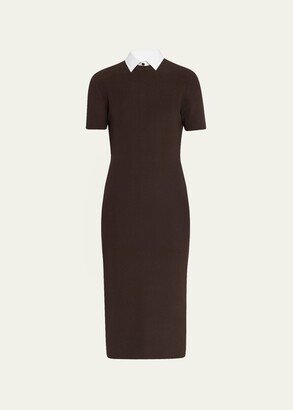 Ribbed Collar Body-Con Midi Dress