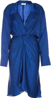 Twisted Ruched Satin Midi Dress