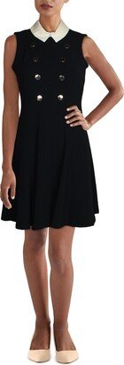 Petites Womens Collared Sleeveless Shift Dress