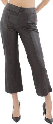 Womens Lambskin Leather Ankle Flared Pants