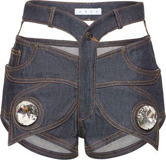 Butterfly raw cotton denim hot pants