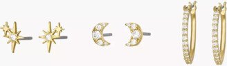 Fossil Outlet Gold-Tone Brass Star And Moon Earrings Gift Set JGFTSET1050