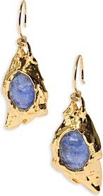 Brut Sodalite & Quartz Doublet Drop Earrings in 14K Gold Plated