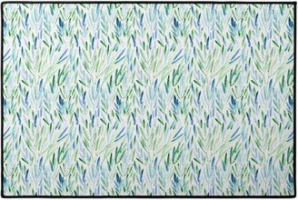 Door Mats: Watercolor Eucalyptus Leaves - Blue And Green Door Mat, Green