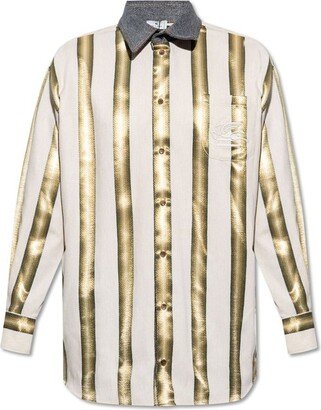 Logo Embroidered Striped Buttoned Shirt-AA