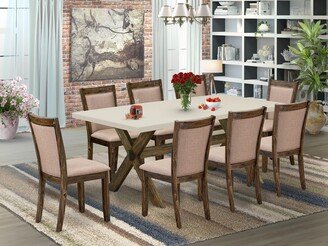 Kitchen Table Set- Dining Table and Dark Khaki Linen Fabric Chairs, Distressed Jacobean