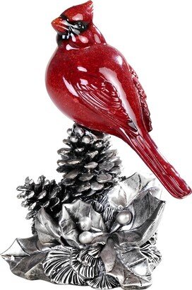 8H Red Cardinal on Silver Pinecone Statue Wild Animal Decoration Figurine Home Decor Perfect Gift for House Warming, Holidays and Birthdays