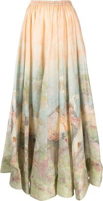 Luminosity painterly-print maxi skirt