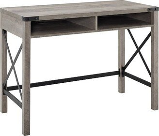 Sophie Modern Farmhouse X Frame Writing Desk with Cubbies Gray Wash - Saracina Home