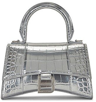 XS Hourglass Top Handle Bag in Metallic Silver-AA
