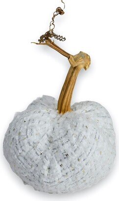 White & Silver Tweed Pumpkin With Real Stem