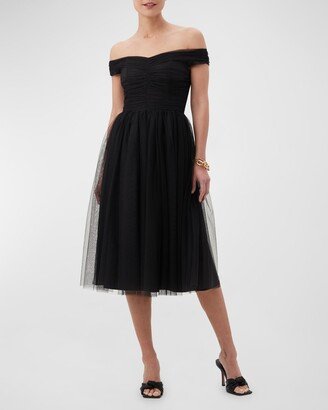 Renai Off-Shoulder Tulle Midi Dress