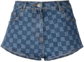 Monogram-Print Denim Shorts-AB