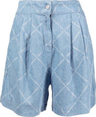 Logo-Print Denim Shorts-AH