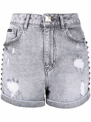 Studded Denim Shorts-AA