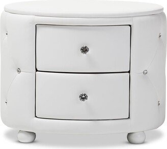 Davina Hollywood Glamour Style Oval 2-drawer Faux Leather Upholstered Nightstand