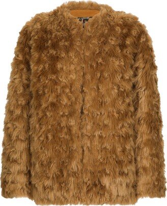 Collarless Faux-Fur Jacket