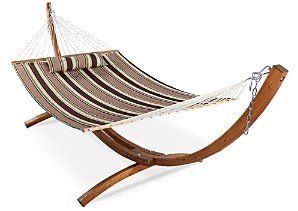 Sunnydaze Decor Quilted 2-Person Hammock with Arc Wood Stand