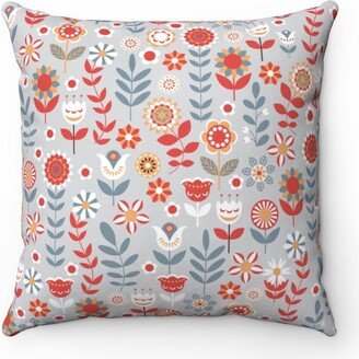 Scandinavian Folk Art, Throw Pillow Cover, Red Floral, Vintage, Boho, Norwegian Nordic, Swedish Farmhouse Decorative Square Pillowcase