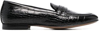 Crocodile-Effect Leather Loafers-AD