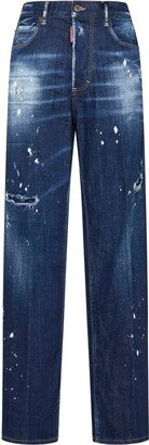 Logo Patch Straight-Leg Distressed Jeans-AA