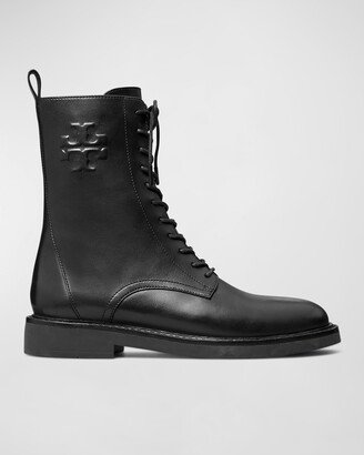 Logo Embossed Lace-Up Combat Boots-AA