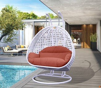 Outdoor 2 Person White Wicker Double Hanging Egg Swing Chair