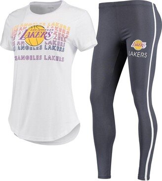 Concepts Sport Women's White, Charcoal Los Angeles Lakers Sonata T-shirt and Leggings Set - White, Charcoal