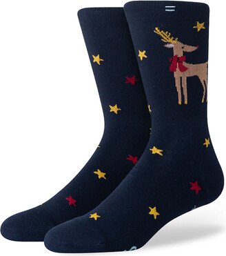 Blue Reindeer Print High Crew Socks Blue/Multi