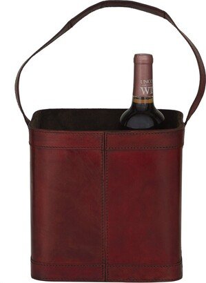 Peyton Lane Red Leather 4 Bottle Wine Holder With Carrying Handle