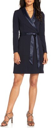 Tux Long Sleeve Crepe Faux Wrap Dress