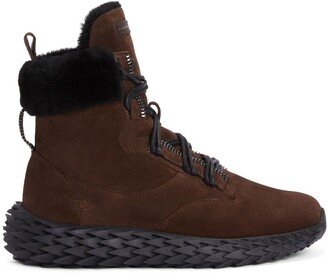 Shearling-Trim Hi-Top Sneakers